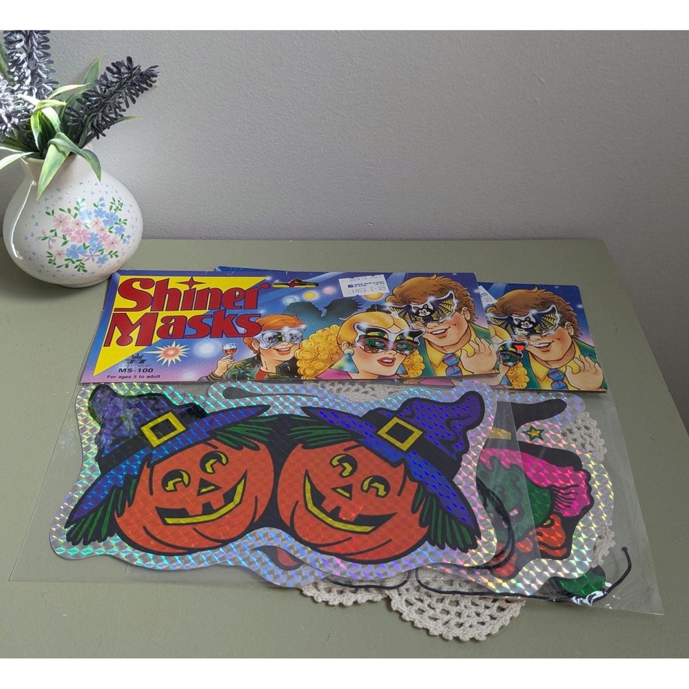 Vintage 1993 Halloween Shiner Masks Lot of 2 Holographic NOS Costume